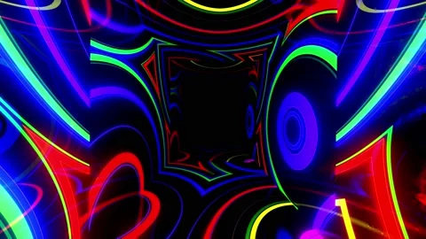 Move through mirror tunnel with neon pattern, glow structure form sci fi pattern Stock Footage 223231659