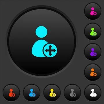 Move user dark push buttons with color icons 库存插图