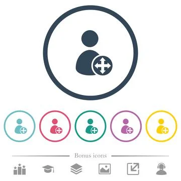Move user flat color icons in round outlines 库存插图