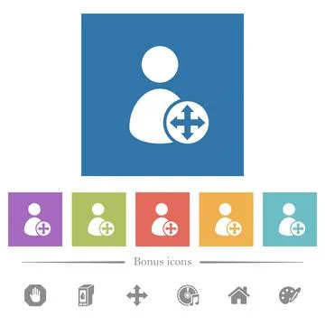 Move user flat white icons in square backgrounds 库存插图