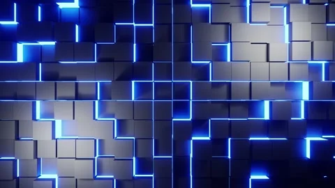 Moved cubes wall with neon sky blue lights VJ seamless loop background0001-0 Видео 338443188