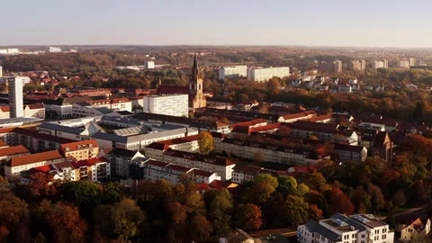 Moved panoramic view with a drone over the city centre of Neubrandenburg. Stock Footage 239107658