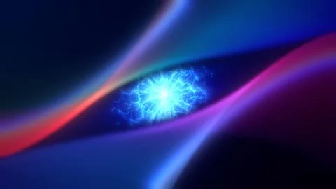 Movement of an abstract digital shiny neon blue eyeball made of glowing par.. Stock Illustration