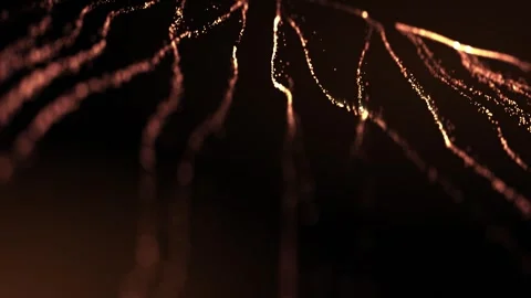 Movement of abstract orange digital waves and golden energy particles. techno Stock Footage 299721452