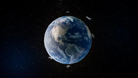 The movement of aircraft around the Earth, loop, 3d animation. 스톡 동영상 201854878