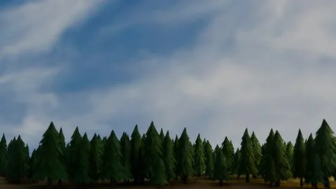 Movement along 3D models of coniferous forest against blue sky. 3D render looped Stock Footage 305157638