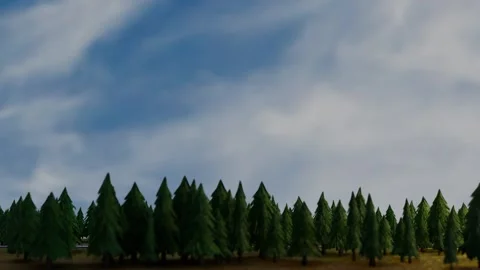 Movement along 3D models of coniferous forest against blue sky. 3D render looped Video stock 305157641