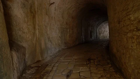 Movement along the cave stone corridor Stock Footage 120615818
