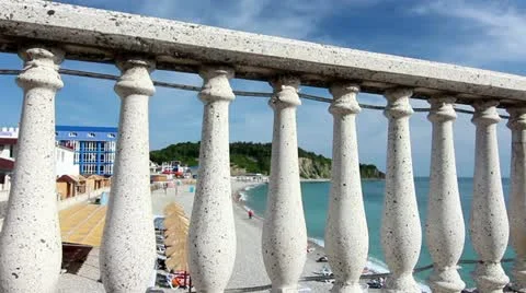 Movement along the columns on the beach Stock Footage 21926936