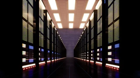 Movement along the computers inside a data center Stock Footage 93746867