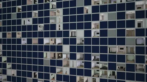 Movement along the windows of a skyscraper Stock Footage 170886062