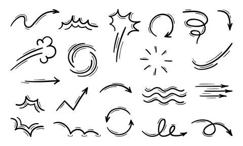 Movement and motion lines, arrows, curve waves Stock Illustration