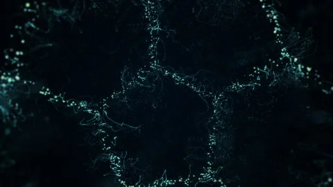 The movement of blue particles in the form of honeycombs inside the sphere Stock Footage 170233353