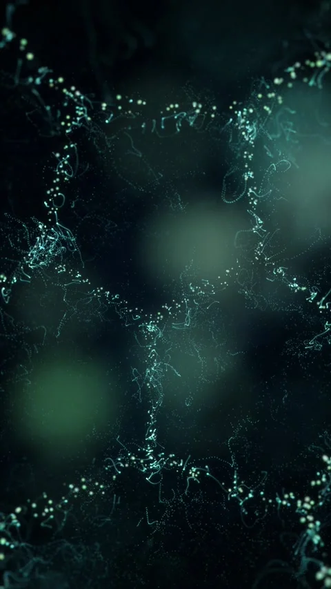 The movement of blue particles in the form of honeycombs inside the sphere... Video stock 228025183