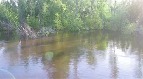 Movement on the boat after the spring flood on the river Stock Footage 51451350