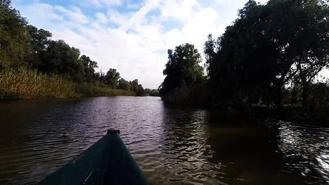 The movement of a boat on the river Stock Footage 89587374