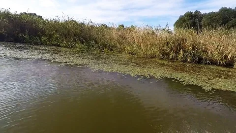 The movement of a boat on the river Stock Footage 89587428