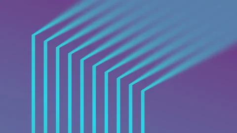 Movement of bright neon rays of light on a purple background. 3d rendering 4K Stock Footage 235342208