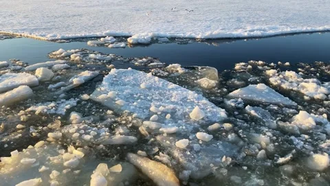 Movement of broken ice floes during ice drift. Movement of broken ice floes Stock Footage 254514762