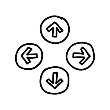 Movement buttons drafts. Right and left. Up and down. Cirlcle icons. Stock Illustration