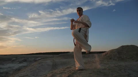 Movement of the camera around an athlete master martial arts Stock-Footage 91947709