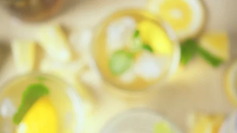 Movement of the camera on a glass with ice and mint and tea slow motion Stock Footage 87756790