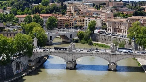 The movement of the car platform across the river Tiber. Car traffic in Rome Video stock 113262895