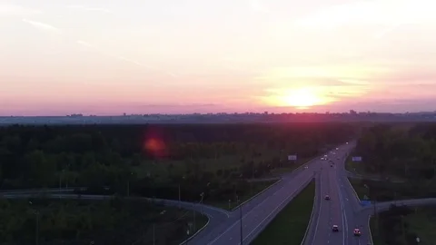 Movement of cars on the interchange, top view Stock Footage