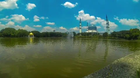 Movement Cloud near mosque with lake Stock Footage 31920591