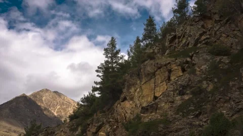 The movement of clouds across the sky over the mountains Stock Footage 149380673