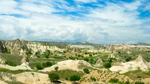 Movement of the clouds on the amazing mountain landscape of Cappadocia, Turkey Video stock 68813729