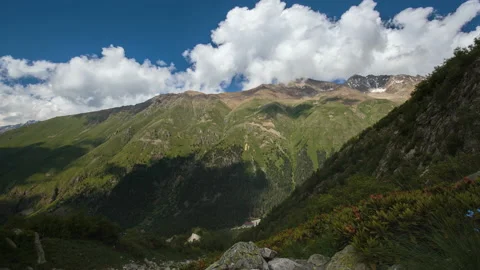 Movement of clouds and water flows in a stormy river in the mountains Video stock 87297438