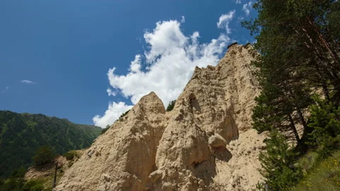 Movement of clouds and water flows in a stormy river in the mountains Video stock 87300767