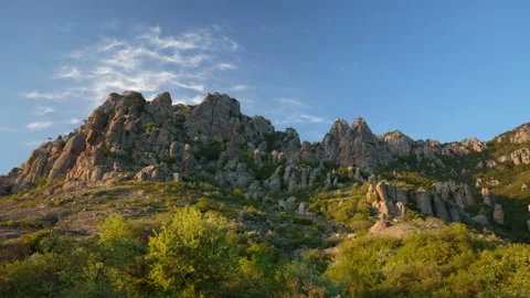 Movement of clouds and water flows in a stormy river in the Caucasus mountains Stock Footage 89847598
