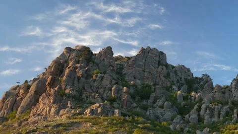 Movement of clouds and water flows in a stormy river in the Caucasus mountains Stock Footage 89847742