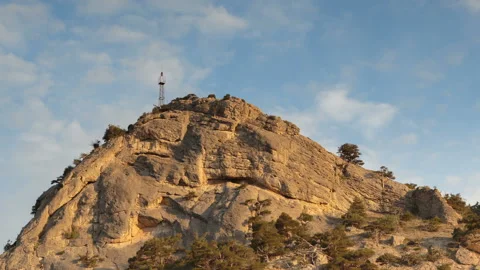 Movement of clouds and water flows in a stormy river in the Caucasus mountains Stock Footage 89847892