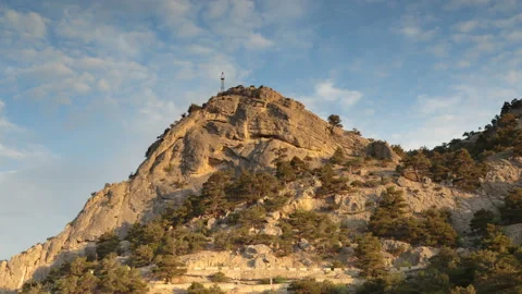 Movement of clouds and water flows in a stormy river in the Caucasus mountains Stock Footage 89848193