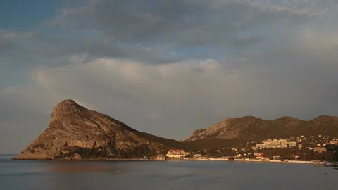 Movement of clouds and water flows in a stormy river in the Caucasus mountains Stock Footage 89848384