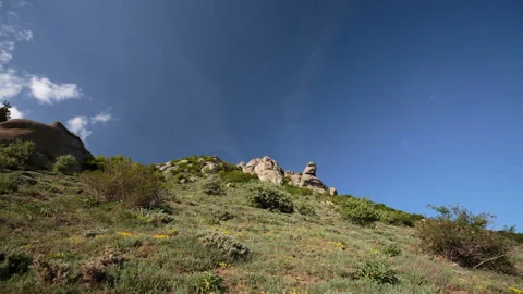Movement of clouds and water flows in a stormy river in the Caucasus mountains Stock Footage 89848617