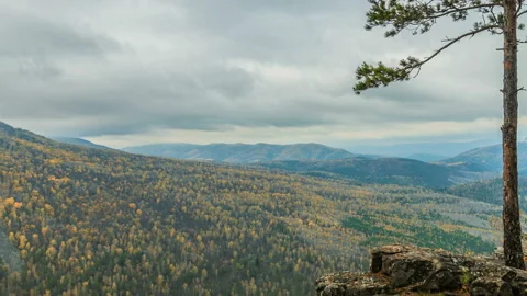 The movement of clouds. A beautiful mountain landscape. View from the top. Stock Footage 103410546