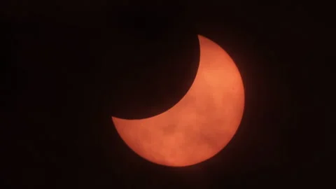 Movement of Clouds in Front of Sun During a Solar Eclipse. Moon Cast Shadows Stock Footage 243585322