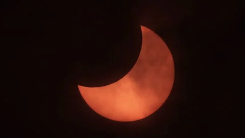 Movement of Clouds in Front of Sun During a Solar Eclipse. Moon Cast Shadows Stock Footage 252723679