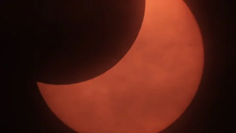 Movement of Clouds in Front of Sun During a Solar Eclipse. Moon Cast Shadows Stock Footage 268199129