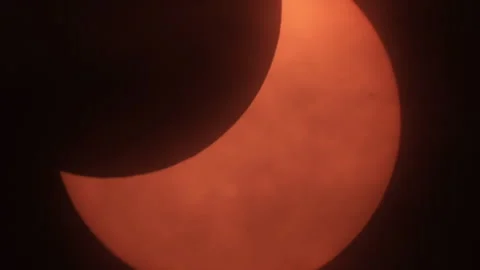 Movement of Clouds in Front of Sun During a Solar Eclipse. Moon Cast Shadows Stock-Footage 276456370