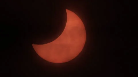 Movement of Clouds in Front of Sun During a Solar Eclipse. Moon Cast Shadow.. Stock Footage 305791709