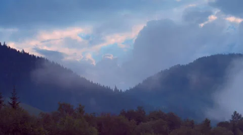 The movement of clouds high in the Carpathian Mountains (Timelapse) Stock Footage 36972300