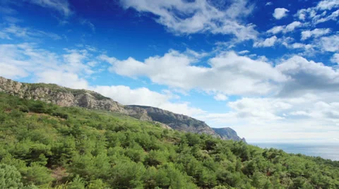 Movement of the clouds on the mountain bay Aya. Crimea Stock Footage 32008007