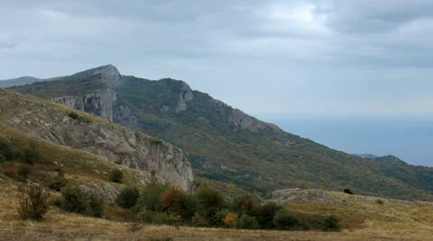 Movement of the clouds on the mountain bay Laspi. Crimea, Ukraine (TimeLapse)  Stock Footage 35009324
