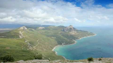 Movement of the clouds on the mountain bay Laspi. Crimea, Russia (TimeLapse)  Stock Footage 41831811