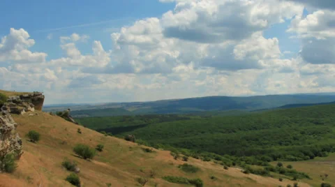 Movement of the clouds on the mountain. Cave city Bakla, Crimea Video stock 33249432